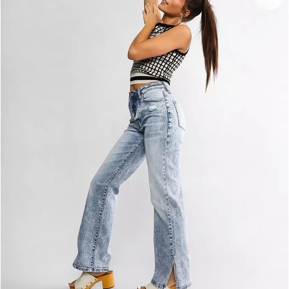 Gilded Intent Denim - Gilded Intent NWT 90's Split Hem Wide Leg Stretch Jean w/ Button Fly